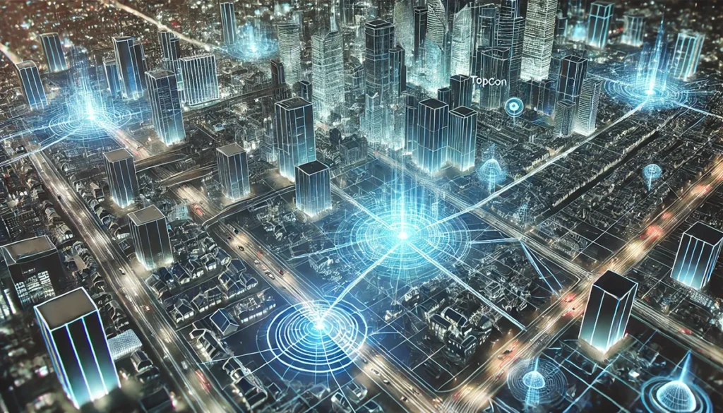 Stad met licht en Project4GEO Xgrids, gaussian splatting, pointcloud, dynamisch scannen, 3D laserscannen, Geodesie, Landmeten, Topcon, Landmeten